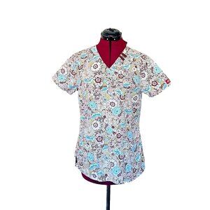 Dickies Scrub Top Multicolor Women Pockets Side Split Size Medium Floral…